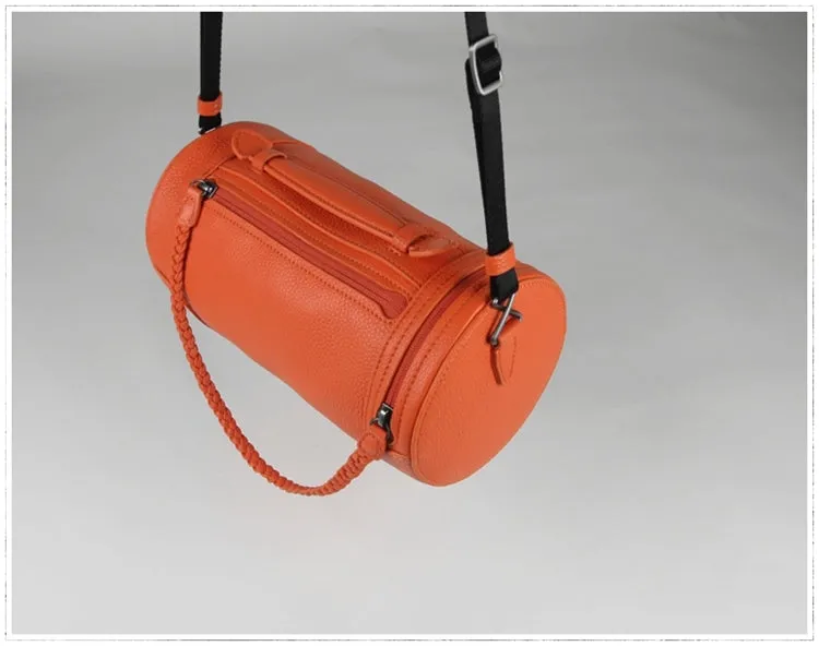 Cute Womens Light Blue Leather Bucket Shoulder Purse Barrel Crossbody Bag Purse for Ladies