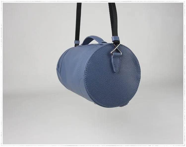 Cute Womens Light Blue Leather Bucket Shoulder Purse Barrel Crossbody Bag Purse for Ladies