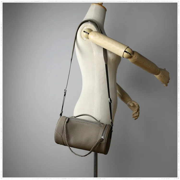 Cute Womens Light Blue Leather Bucket Shoulder Purse Barrel Crossbody Bag Purse for Ladies