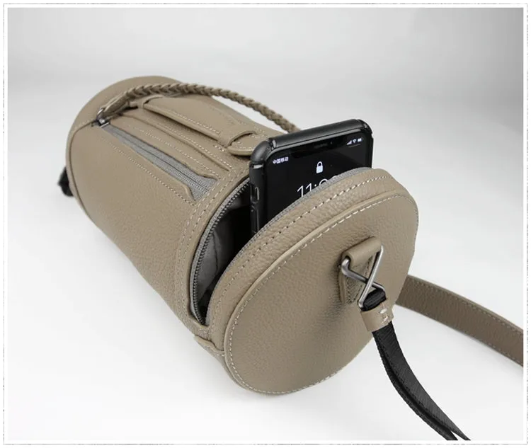 Cute Womens Light Blue Leather Bucket Shoulder Purse Barrel Crossbody Bag Purse for Ladies