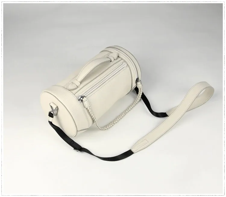 Cute Womens Light Blue Leather Bucket Shoulder Purse Barrel Crossbody Bag Purse for Ladies
