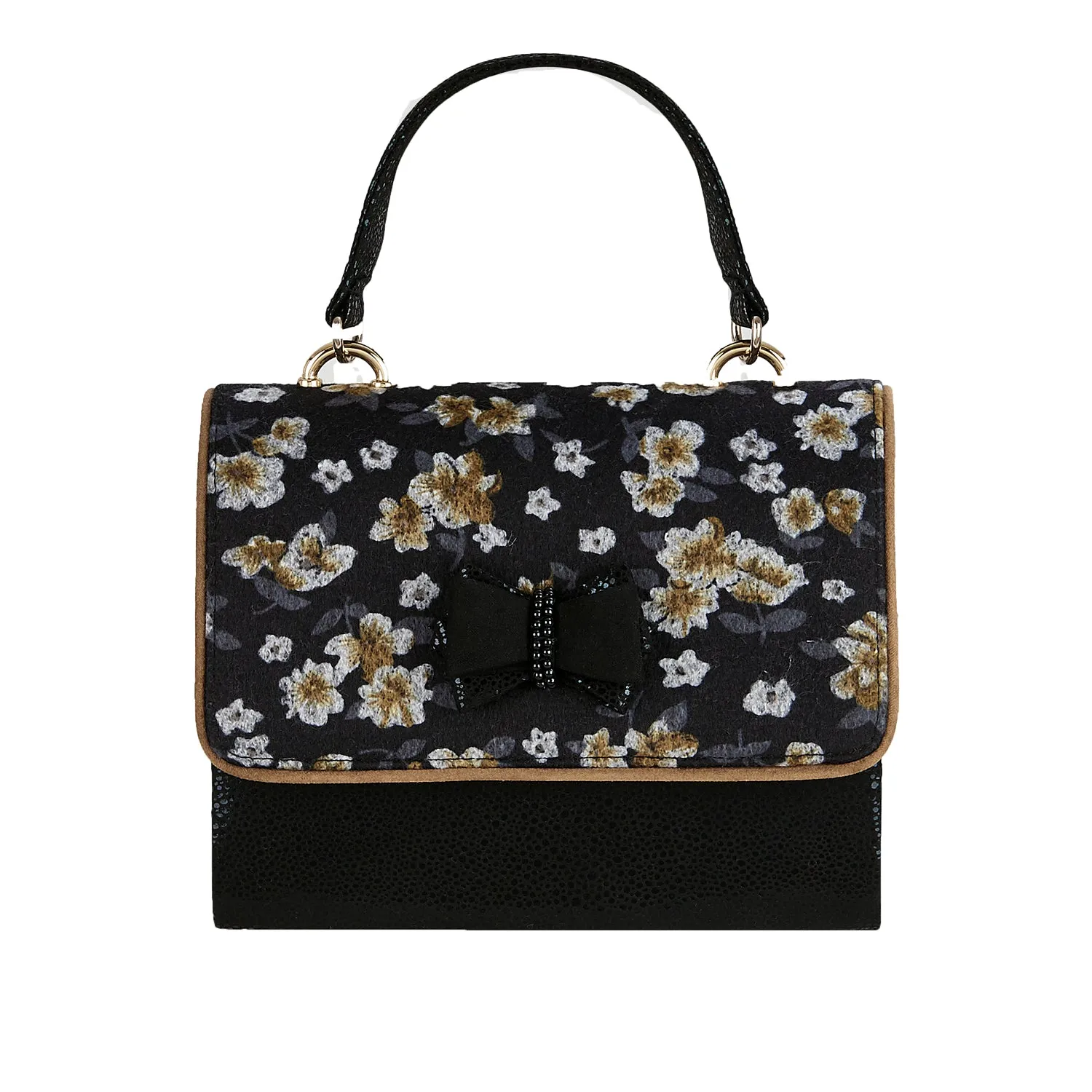 Daphne Black Floral Pointed Court Shoes & Matching Casablanca Bag by Ruby Shoo