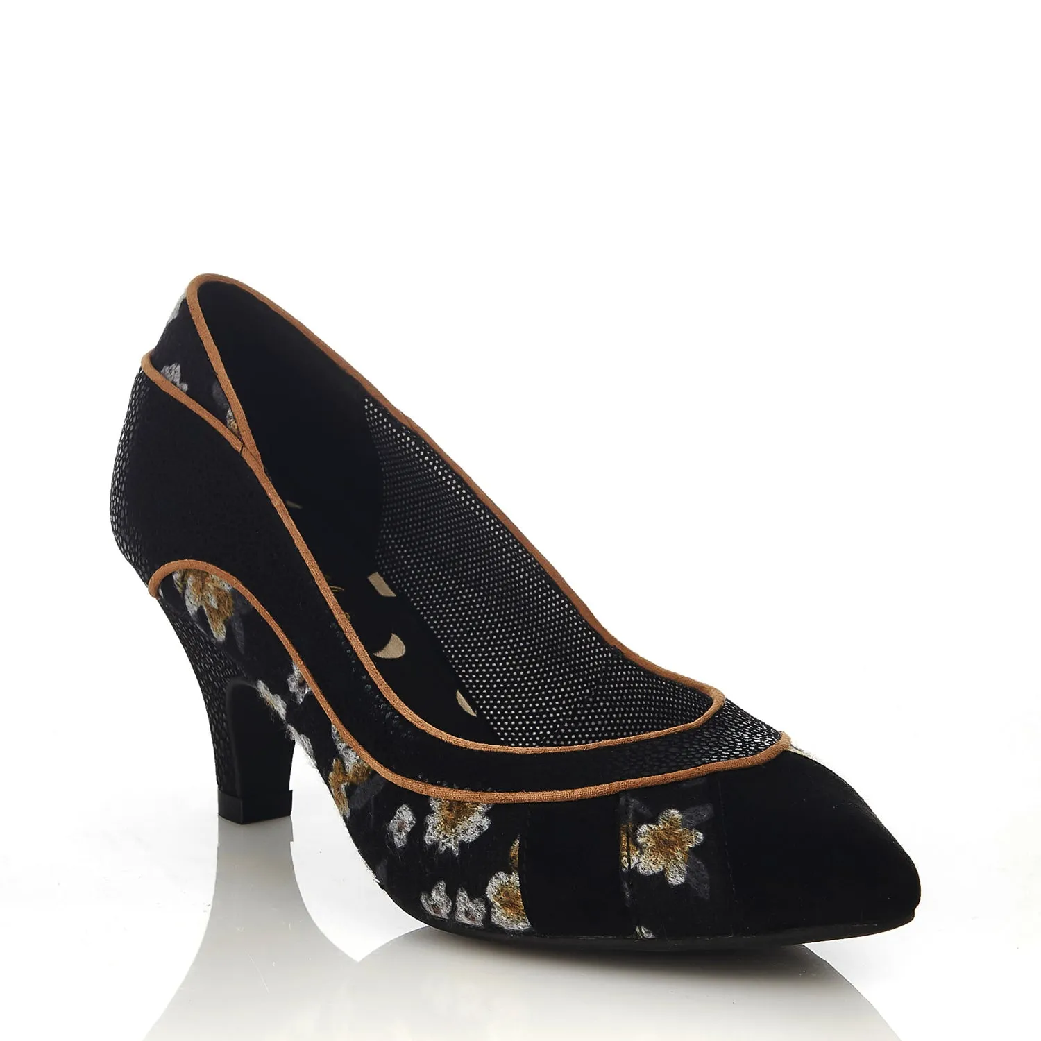 Daphne Black Floral Pointed Court Shoes & Matching Casablanca Bag by Ruby Shoo