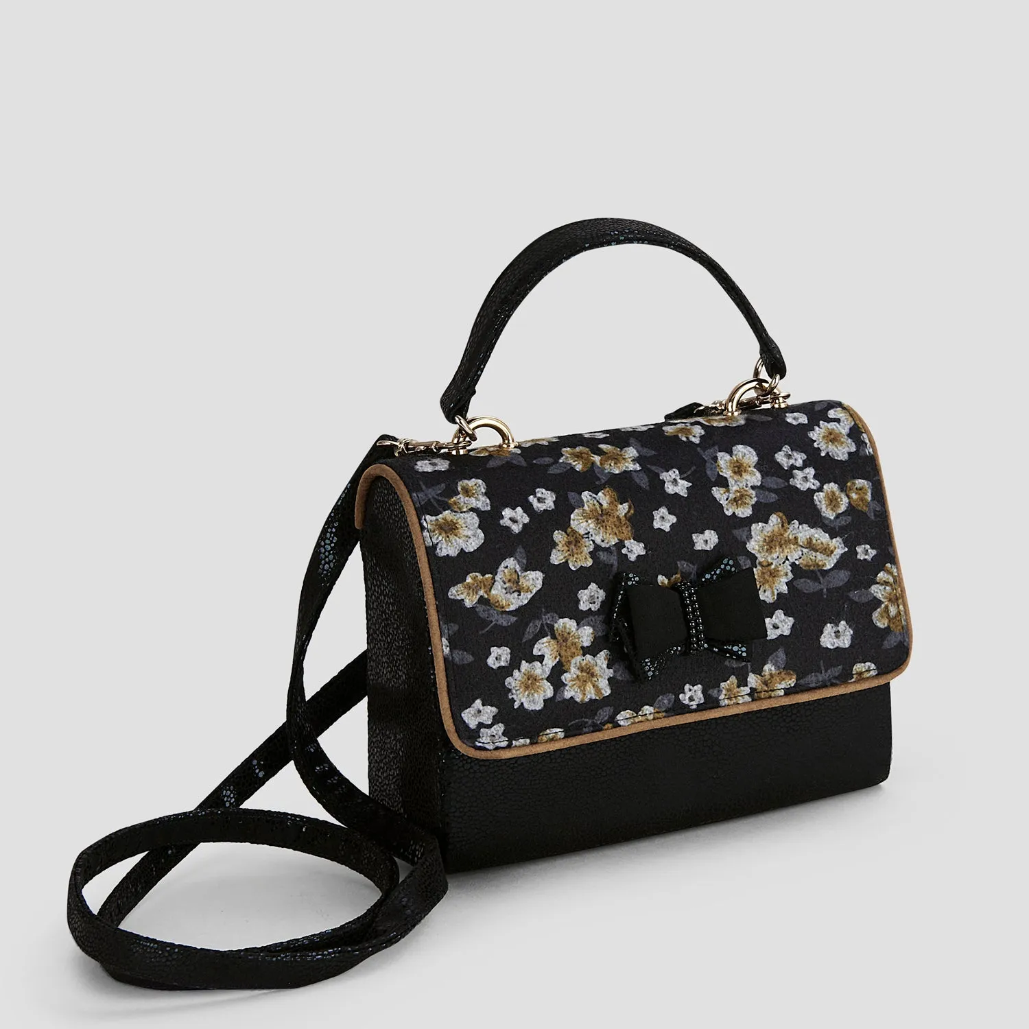 Daphne Black Floral Pointed Court Shoes & Matching Casablanca Bag by Ruby Shoo