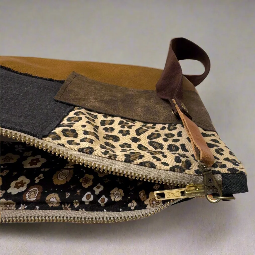 Denim Patchwork   Genuine Leather Handmade Clutch Bag