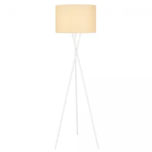 Denise White with Wheat Shade Modern Tripod Floor Lamp