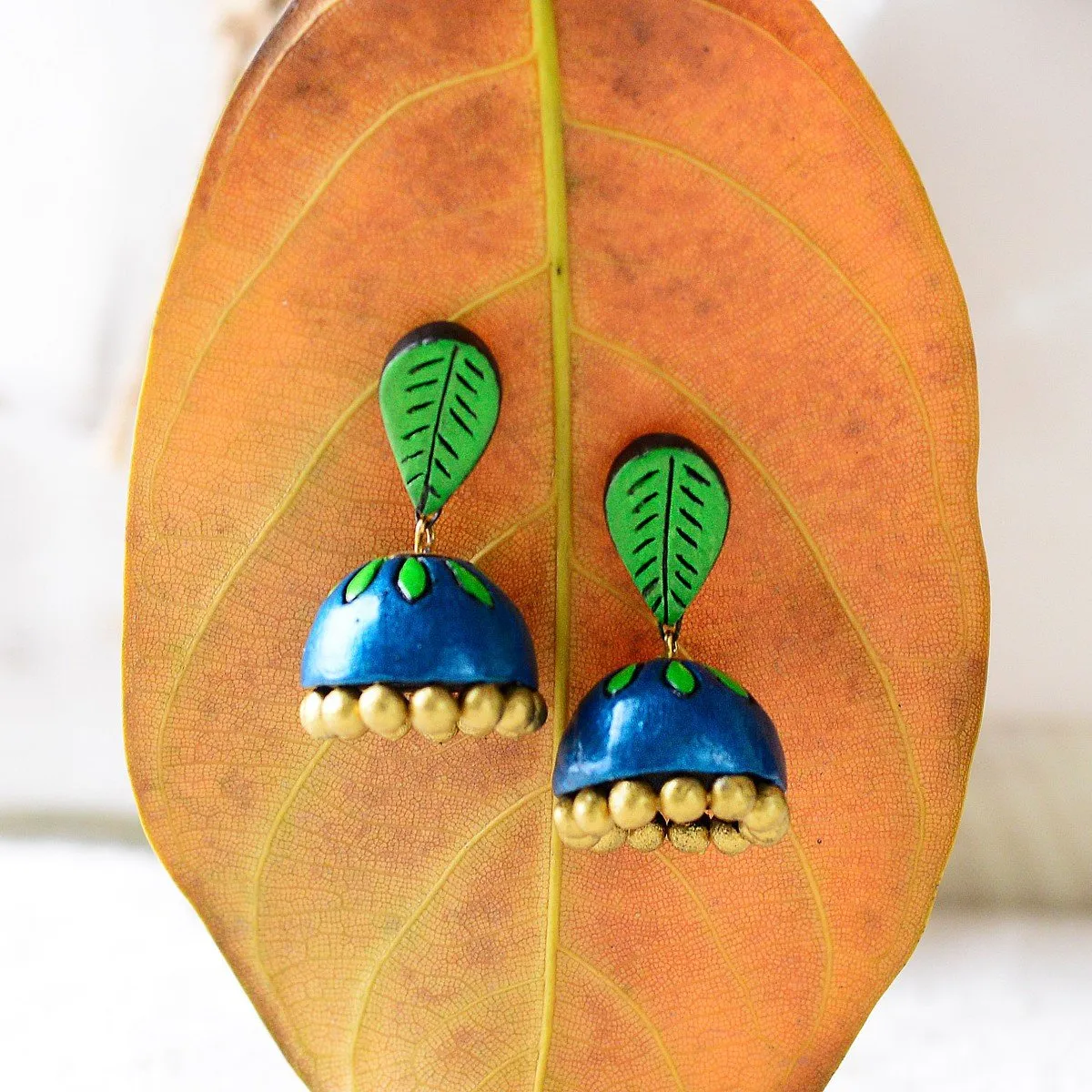 Eco-Friendly Parrot Green Terracotta Jhumka