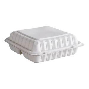 Ecopax Mineral-Filled 3 Comp Plastic Hinged Take-Out Container White 9" x 9" - 150/Case