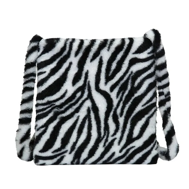Fashion Leopard Crossbody Handbag Women Plush Casual Shoulder Messenger Bag Fashion Female  Vintage Crossbody Bags Dropshipping