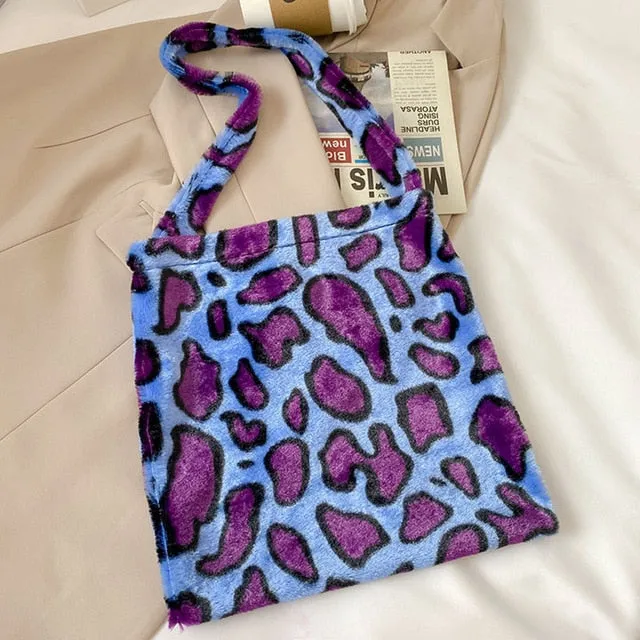 Fashion Leopard Crossbody Handbag Women Plush Casual Shoulder Messenger Bag Fashion Female  Vintage Crossbody Bags Dropshipping
