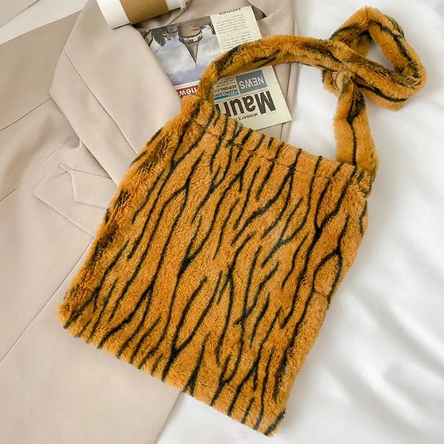 Fashion Leopard Crossbody Handbag Women Plush Casual Shoulder Messenger Bag Fashion Female  Vintage Crossbody Bags Dropshipping