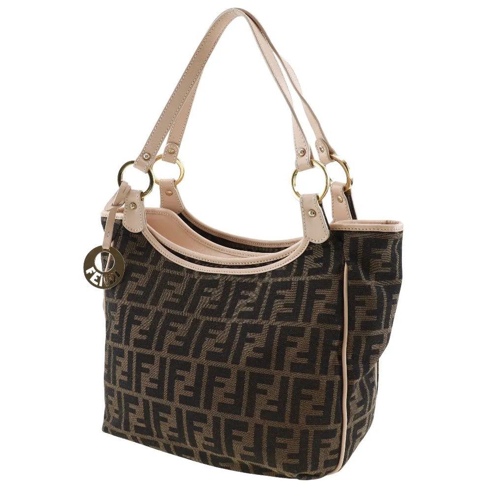 FENDI Tote Bag 8BH156 canvas Brown Logo charm Zucca