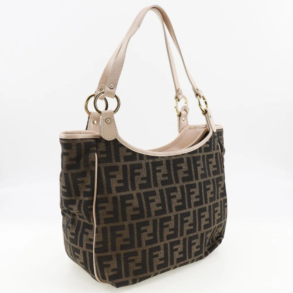 FENDI Tote Bag 8BH156 canvas Brown Logo charm Zucca