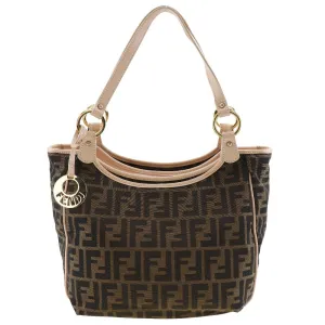 FENDI Tote Bag 8BH156 canvas Brown Logo charm Zucca