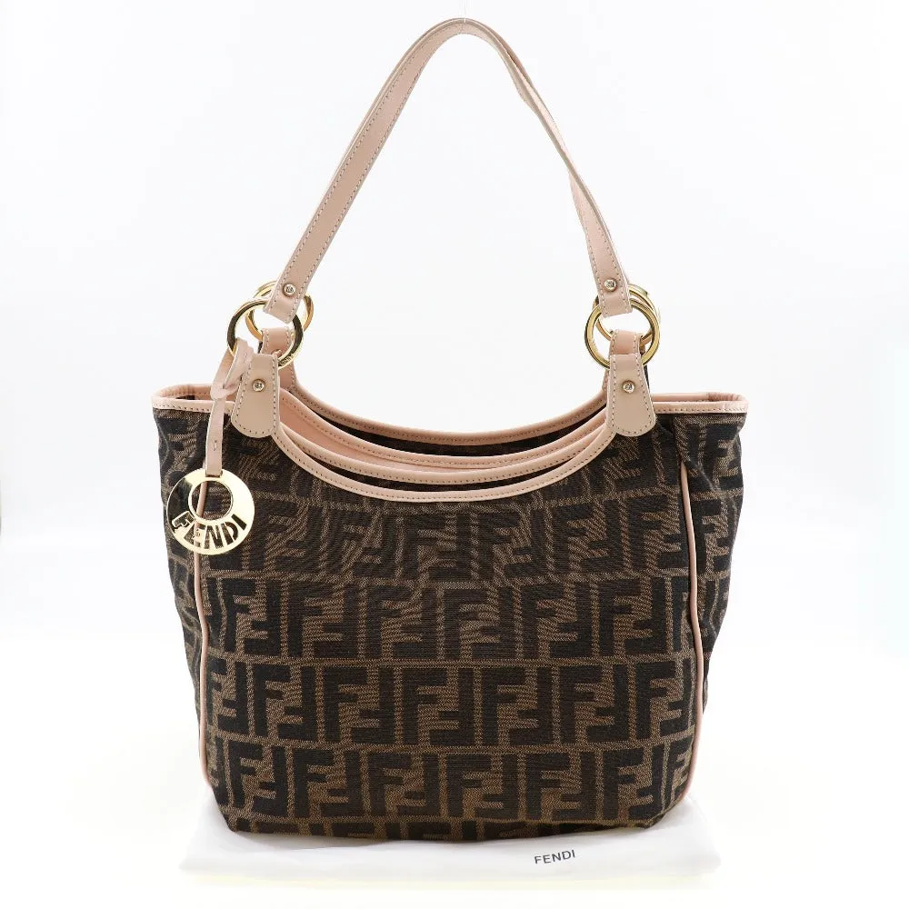 FENDI Tote Bag 8BH156 canvas Brown Logo charm Zucca