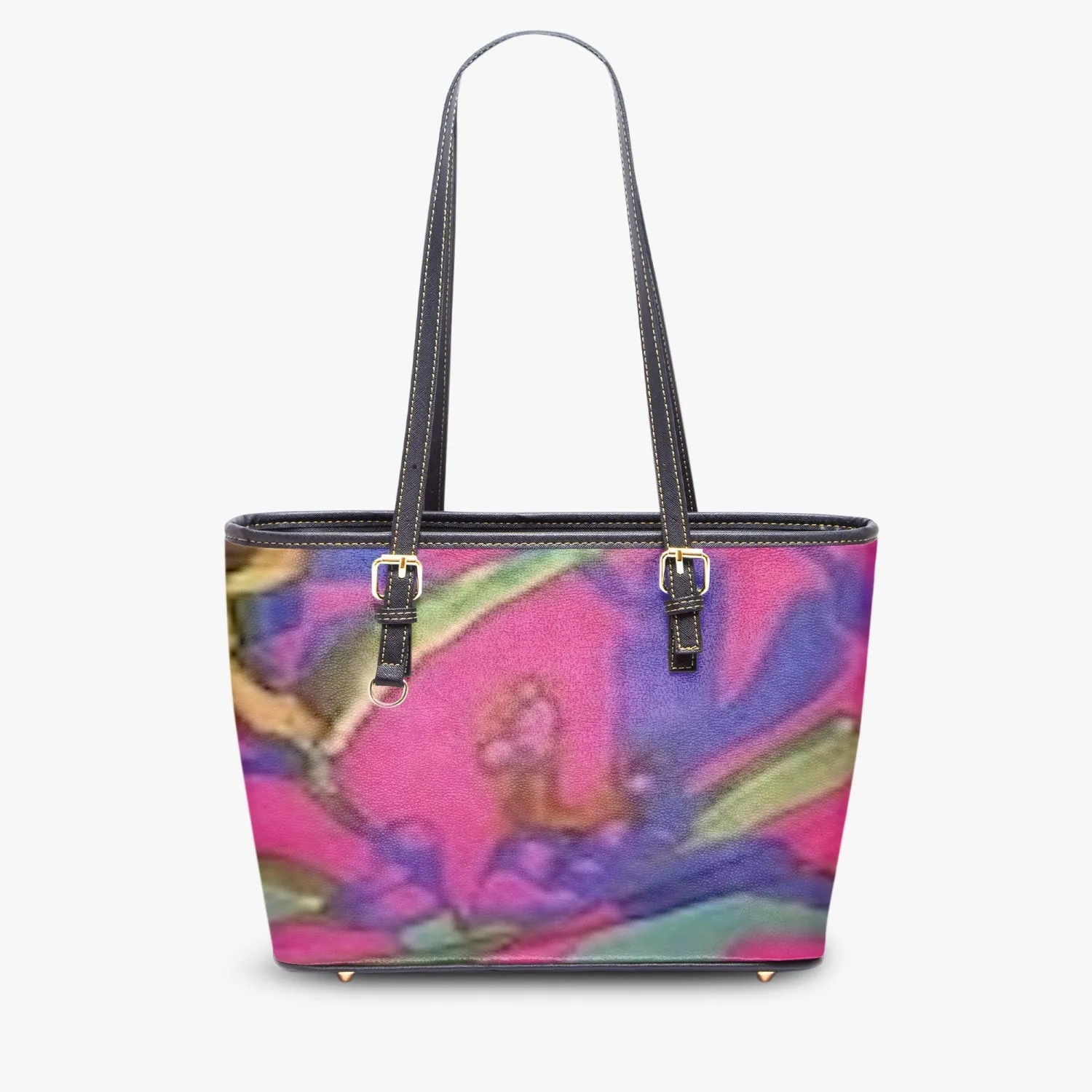 FZ African Flower Print Large Leather Tote Bag