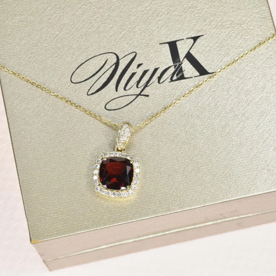Garnet Pendant with Diamond Halo