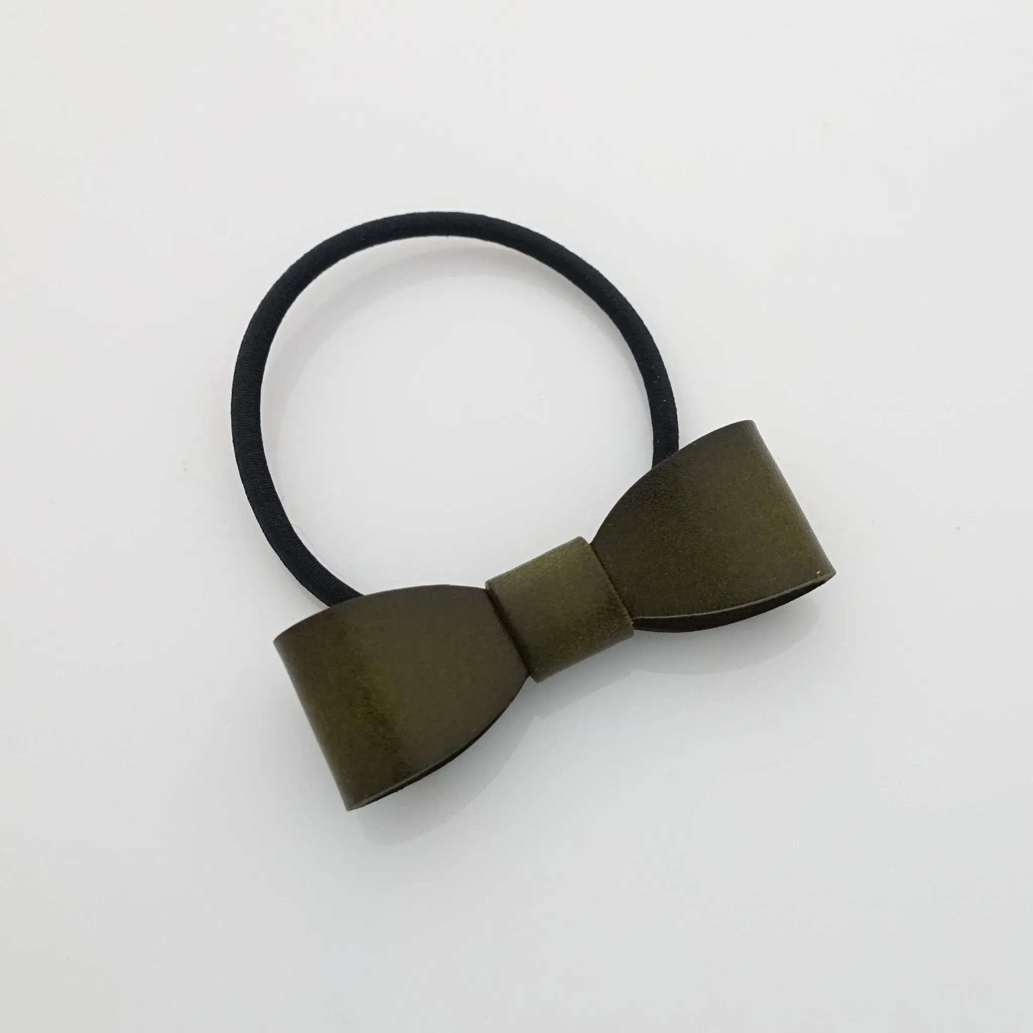 genuine cow leather hair bow elastic ponytail holder