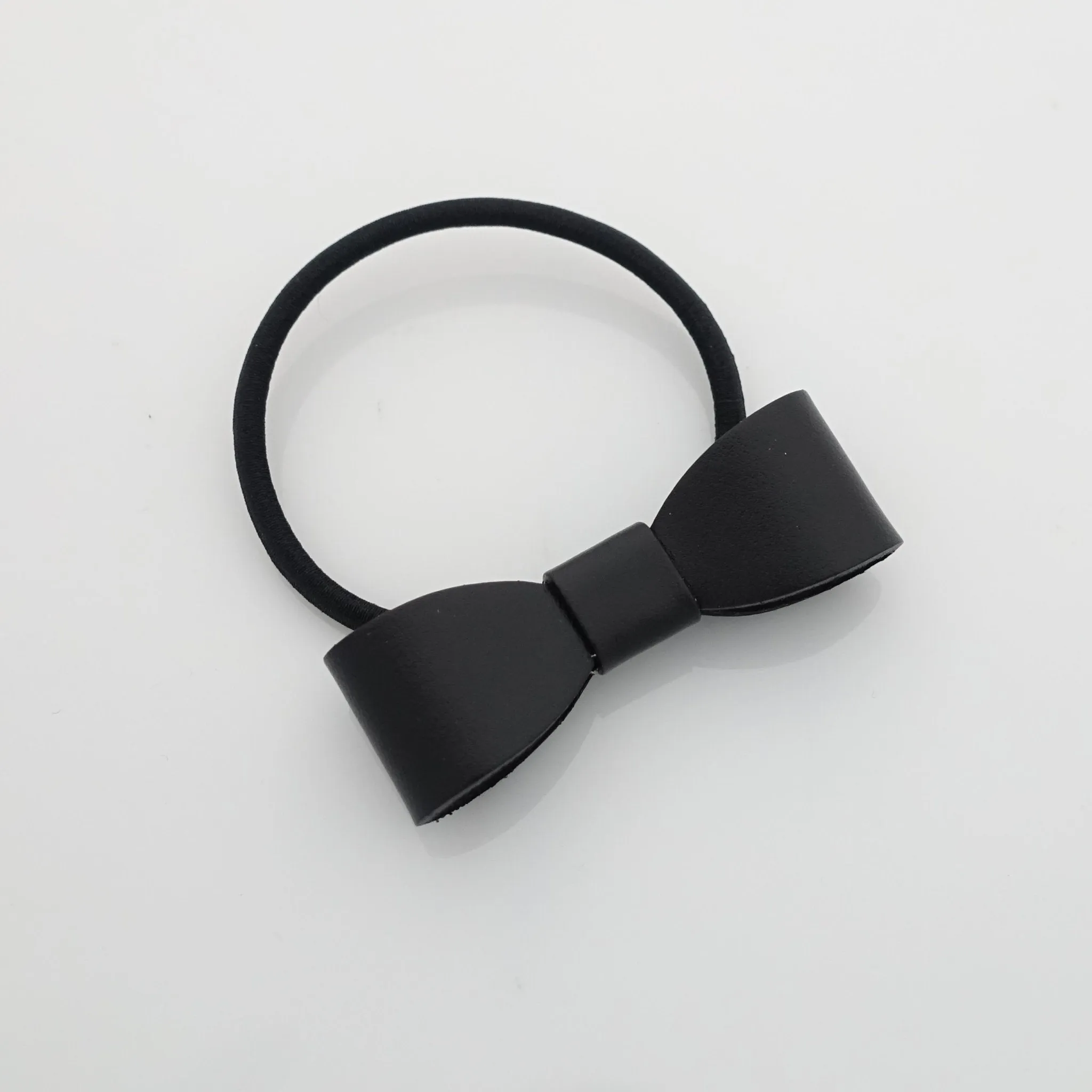 genuine cow leather hair bow elastic ponytail holder