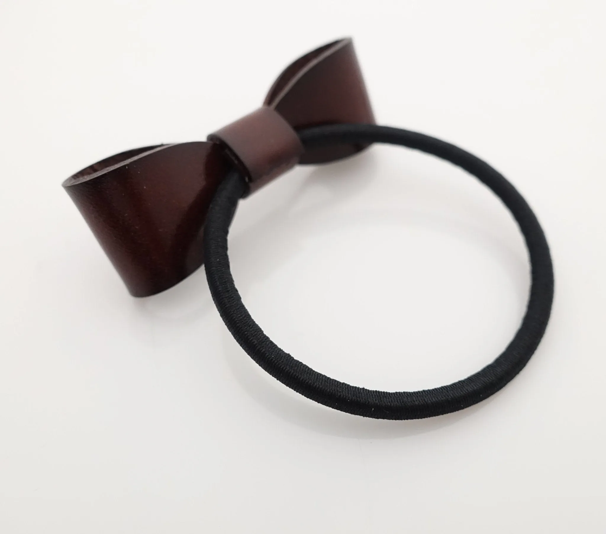 genuine cow leather hair bow elastic ponytail holder
