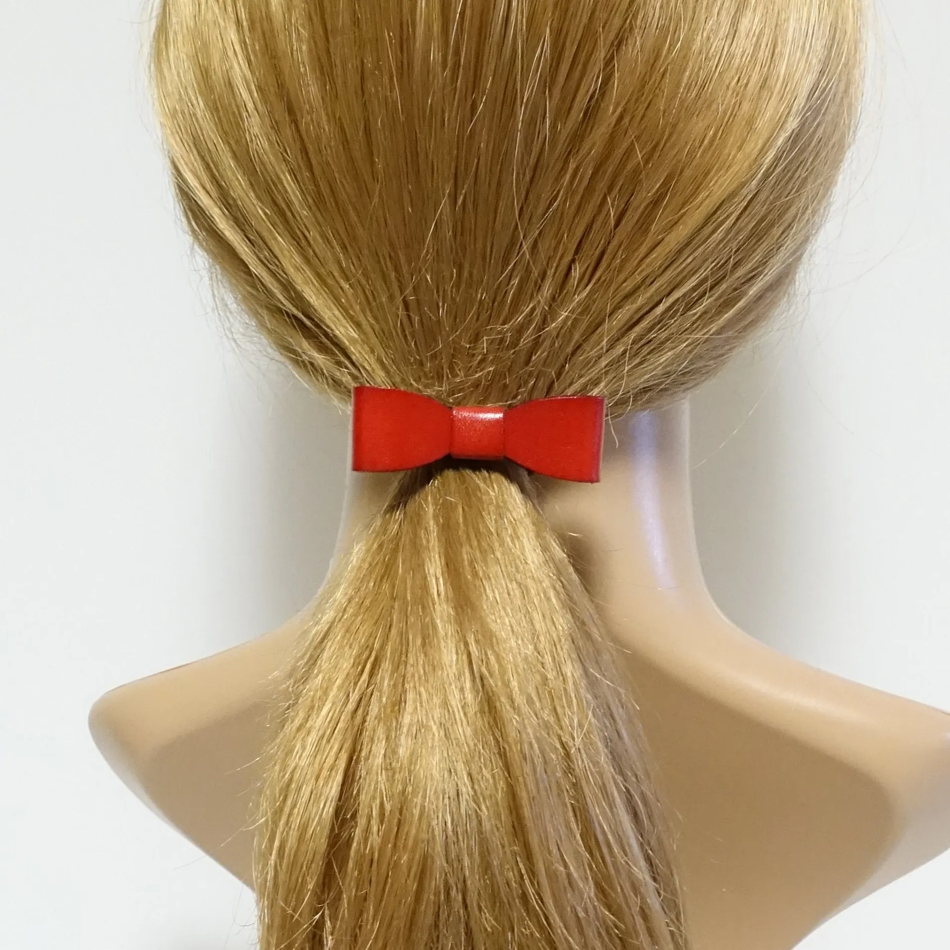genuine cow leather hair bow elastic ponytail holder