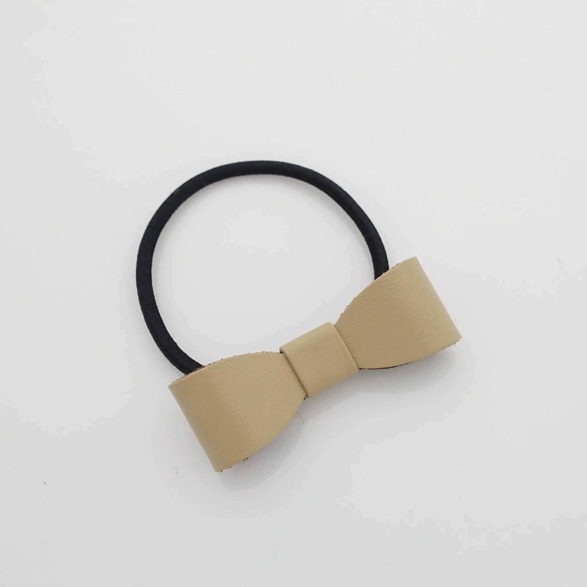 genuine cow leather hair bow elastic ponytail holder