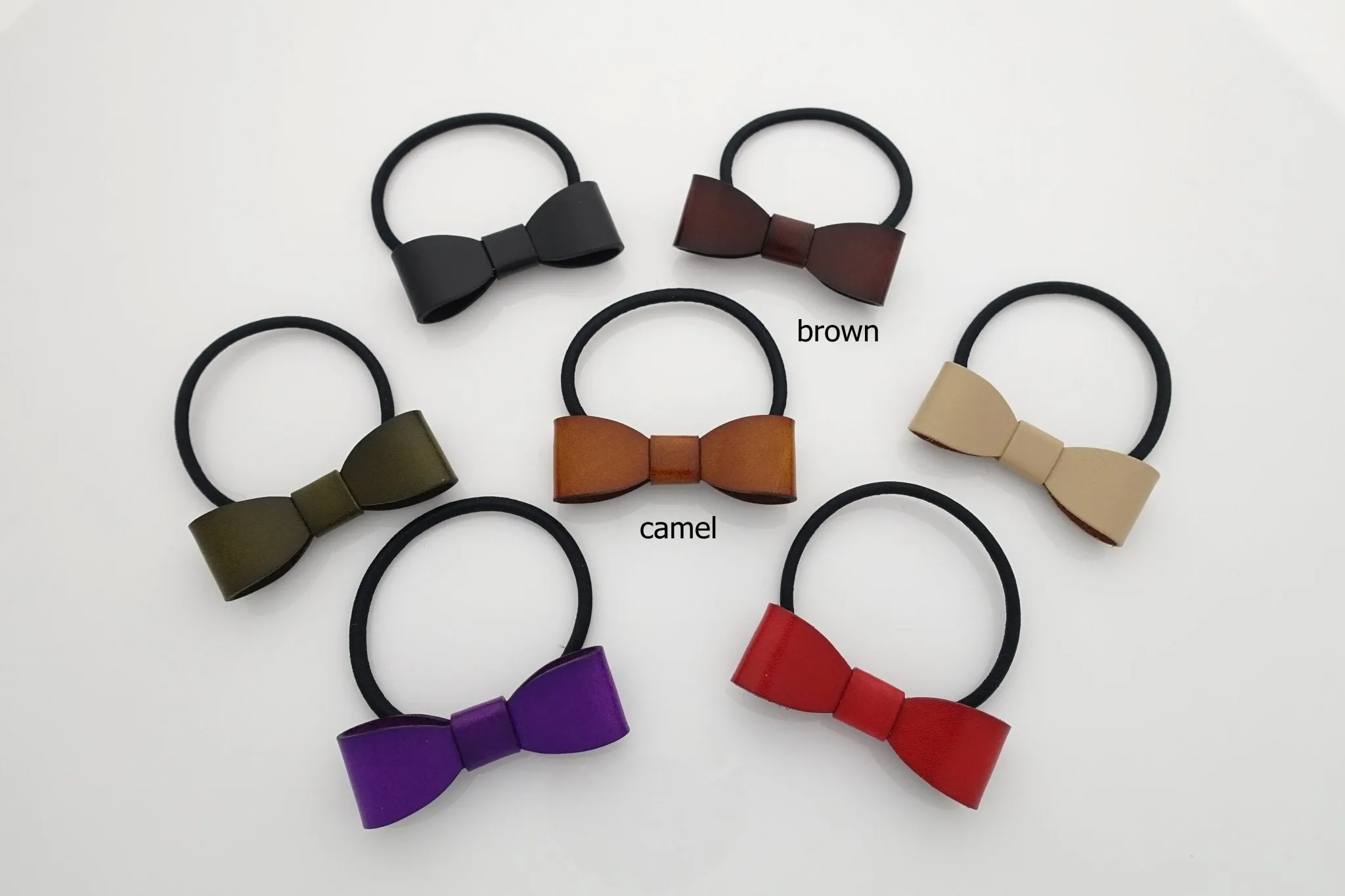 genuine cow leather hair bow elastic ponytail holder
