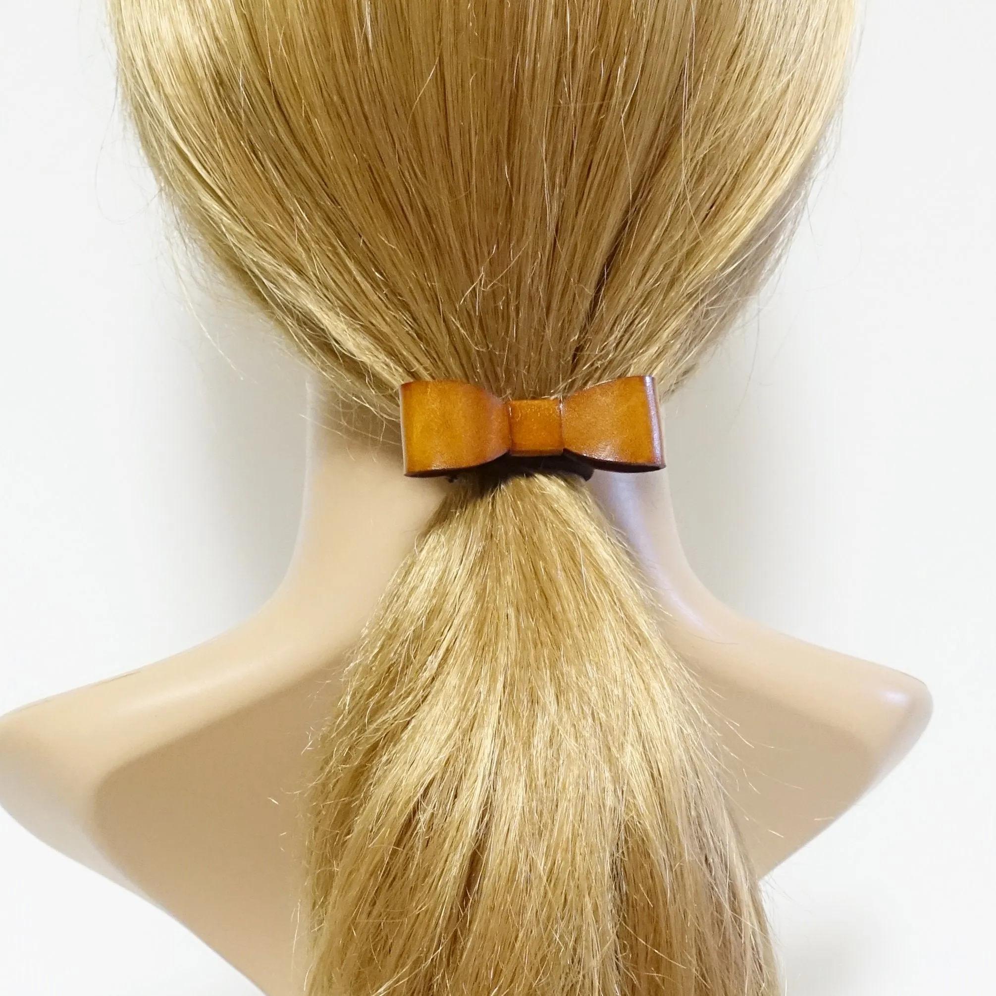genuine cow leather hair bow elastic ponytail holder