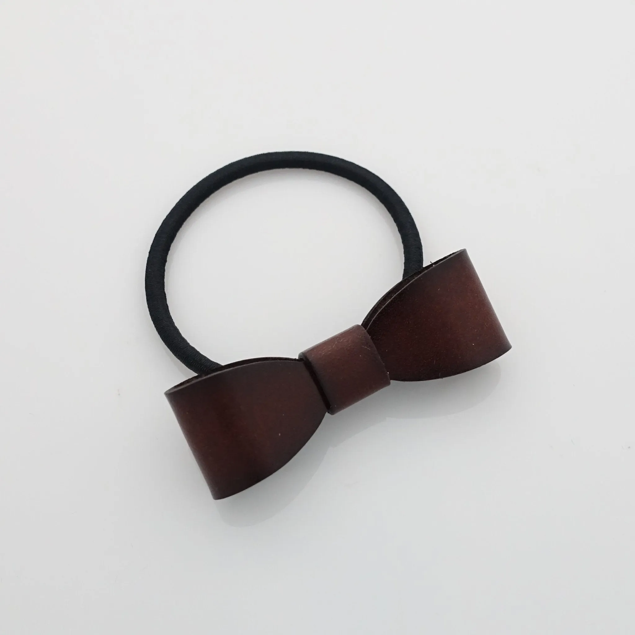genuine cow leather hair bow elastic ponytail holder