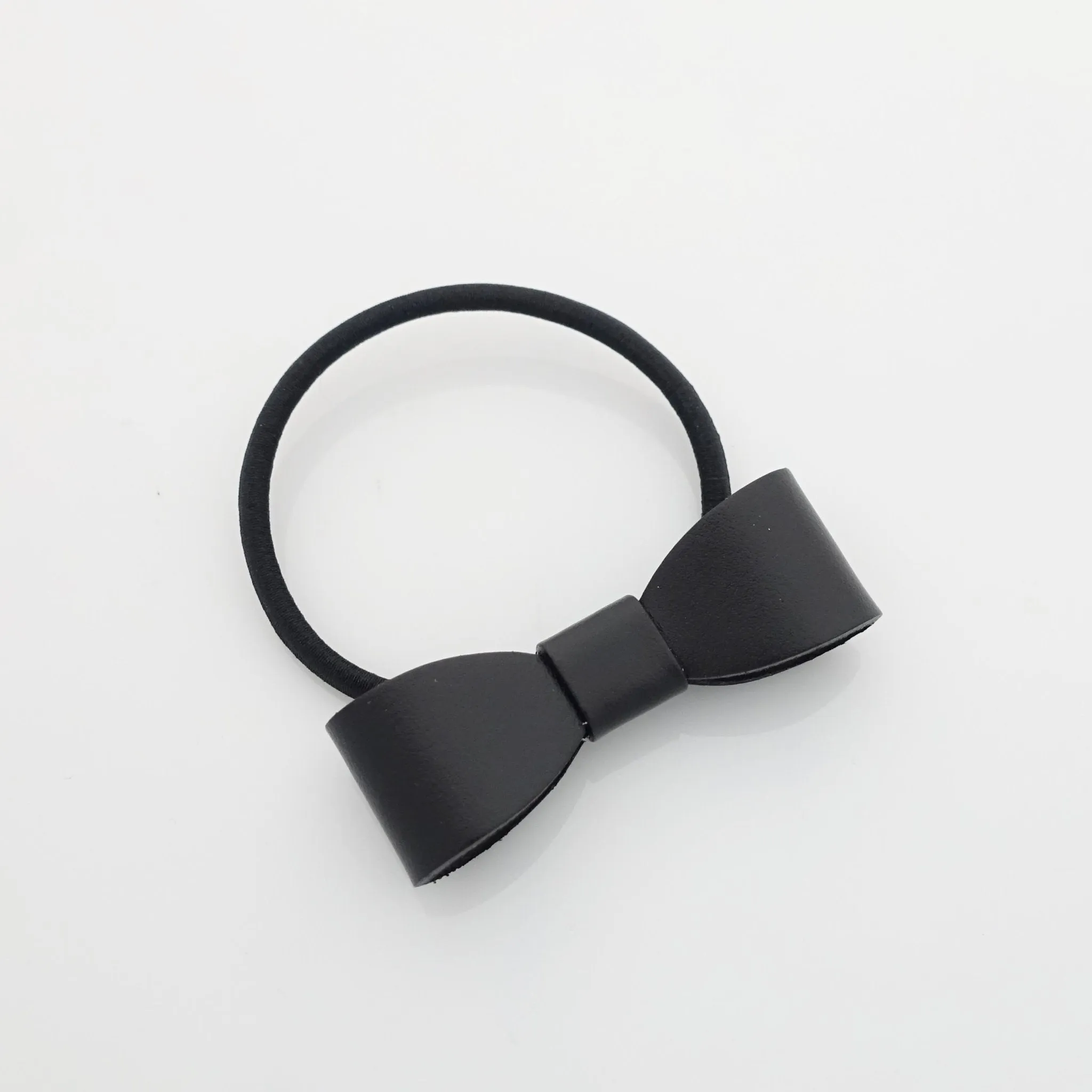 genuine cow leather hair bow elastic ponytail holder