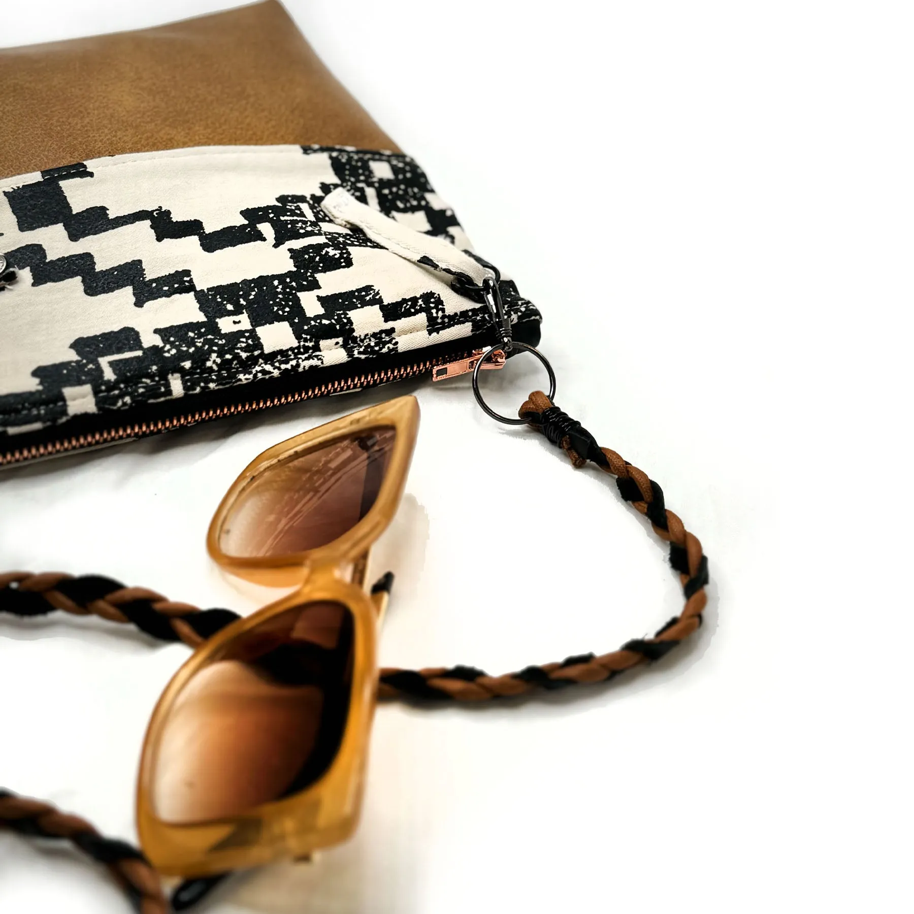 Geo Painted,  Genuine Leather   Denim Clutch