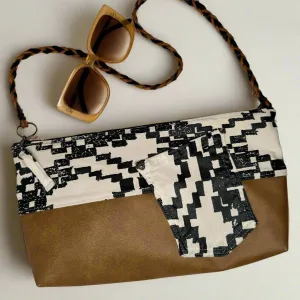Geo Painted,  Genuine Leather   Denim Clutch