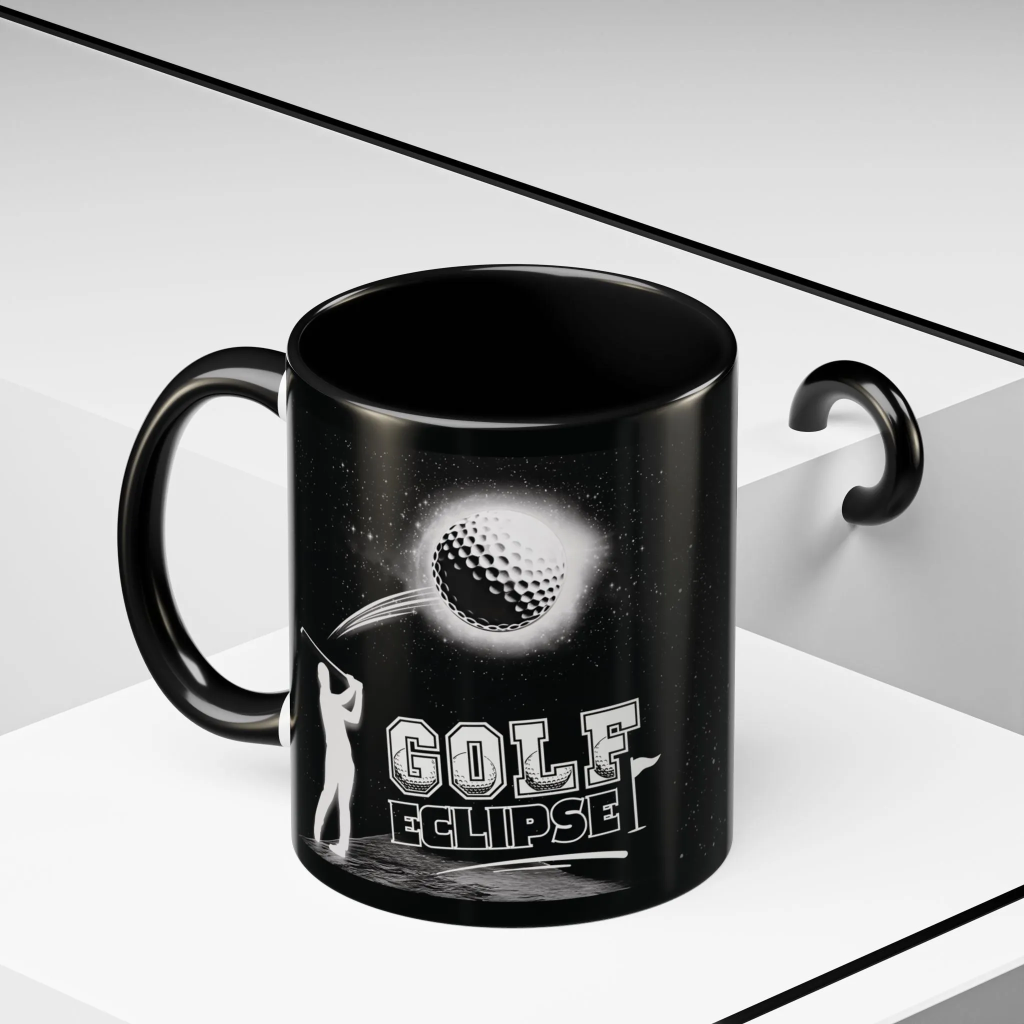 Golf Black Ceramic Mug 11oz - Golf Eclipse Design - Unique Golf Gift for Him, Her - Funny Golf Coffee Mug for Golfers - Golf Lover Gift Idea