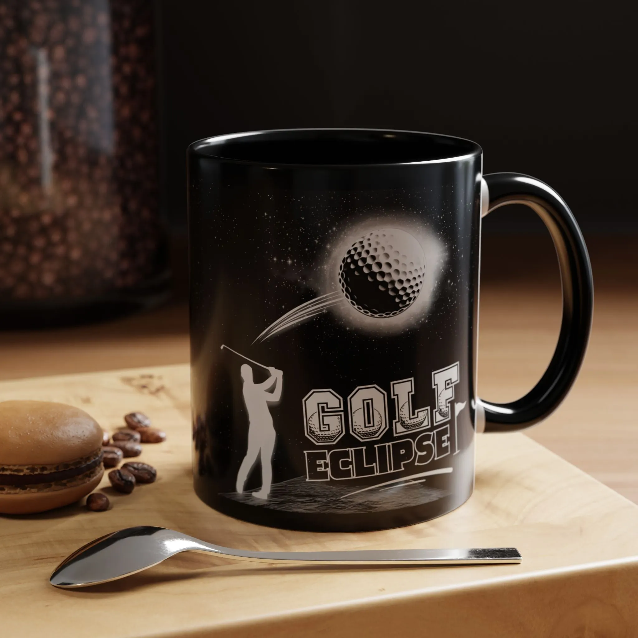 Golf Black Ceramic Mug 11oz - Golf Eclipse Design - Unique Golf Gift for Him, Her - Funny Golf Coffee Mug for Golfers - Golf Lover Gift Idea
