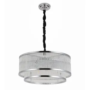 Hannah 6 Light Chrome and Clear Fluted Crystal Glass Pendant by Amond