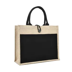 Jute Bag with Canvas Pocket BLACK TTF-403