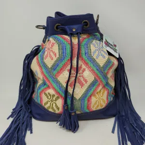 LARGE NEW WEAVE BUCKET BAG BLUE/CREAM