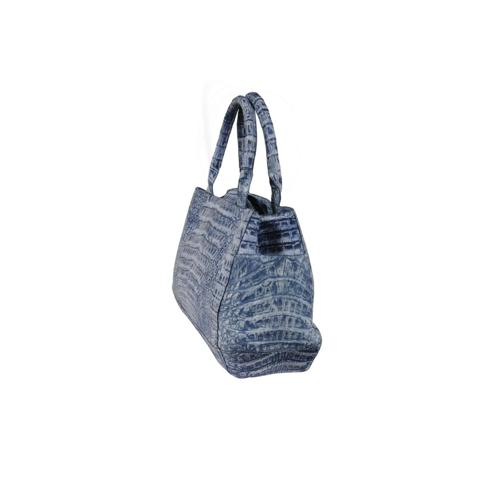 Light Blue Crocodile Leather Top Hand Shoulder Bag Tote