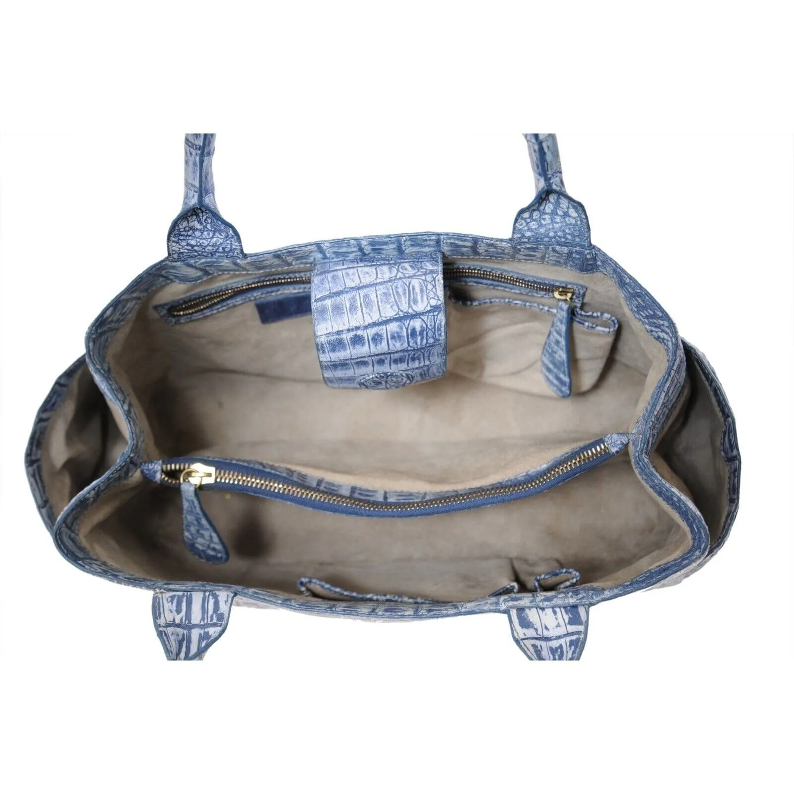Light Blue Crocodile Leather Top Hand Shoulder Bag Tote