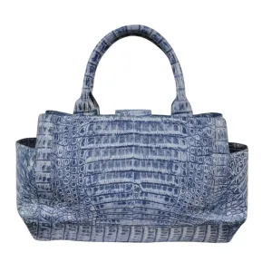 Light Blue Crocodile Leather Top Hand Shoulder Bag Tote