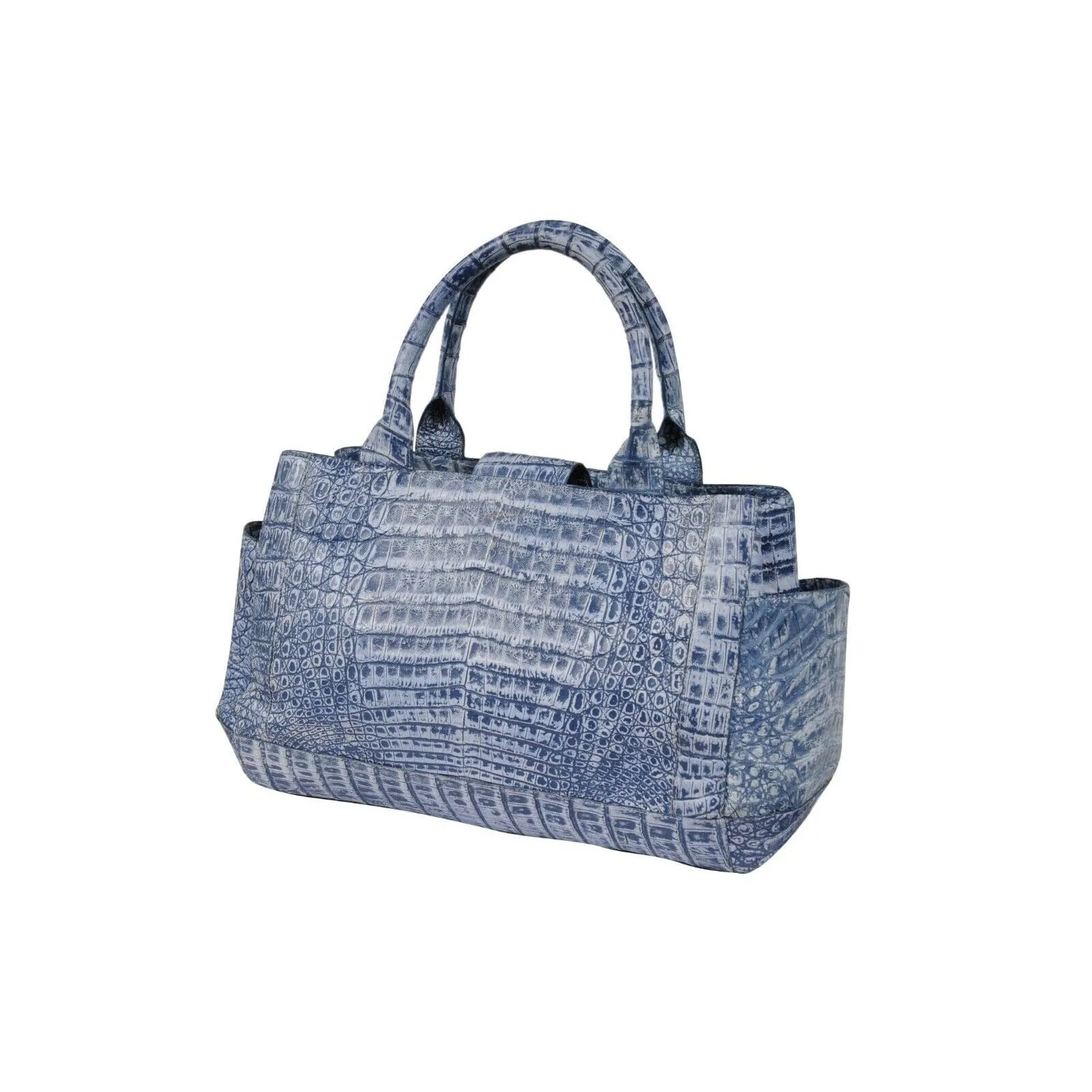 Light Blue Crocodile Leather Top Hand Shoulder Bag Tote