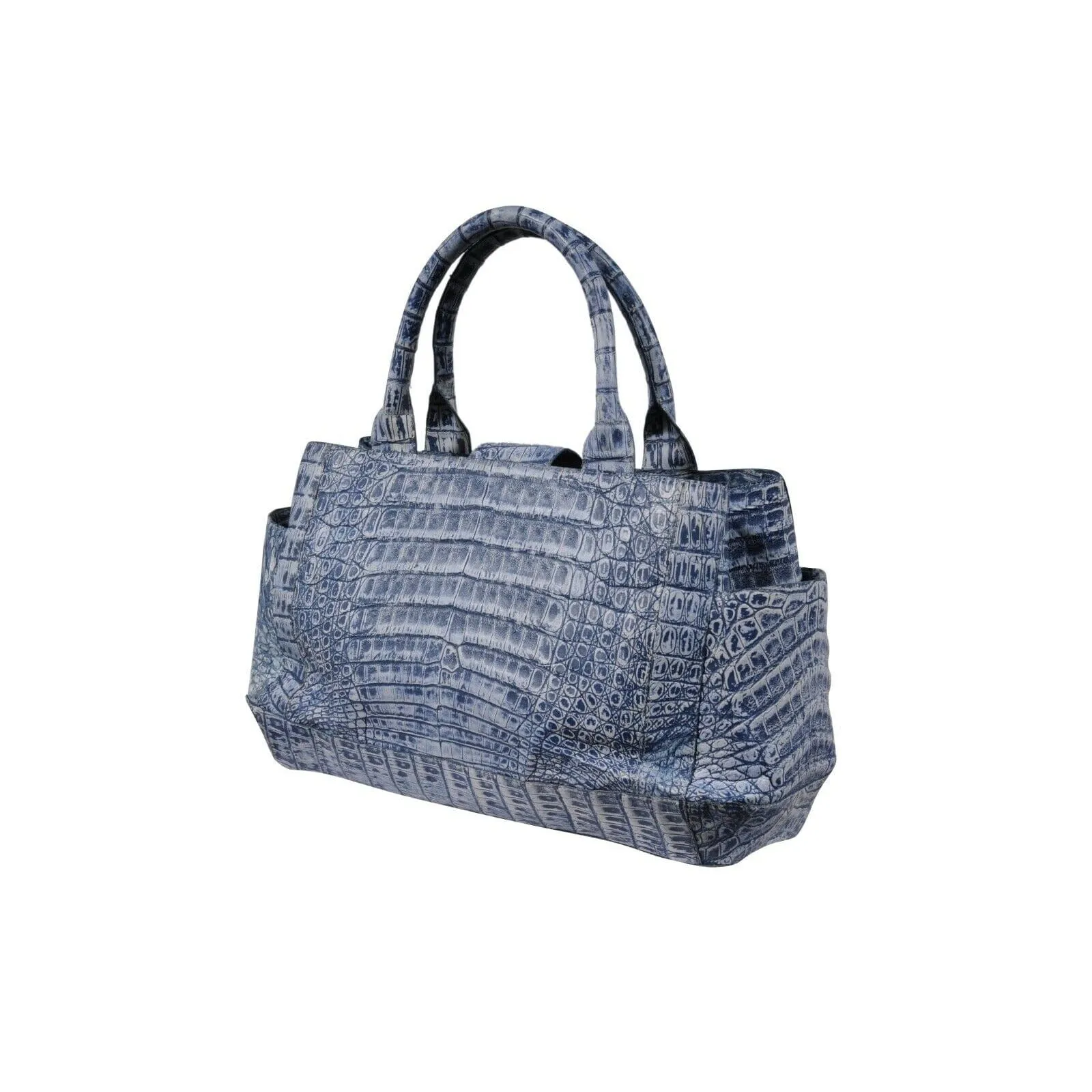 Light Blue Crocodile Leather Top Hand Shoulder Bag Tote
