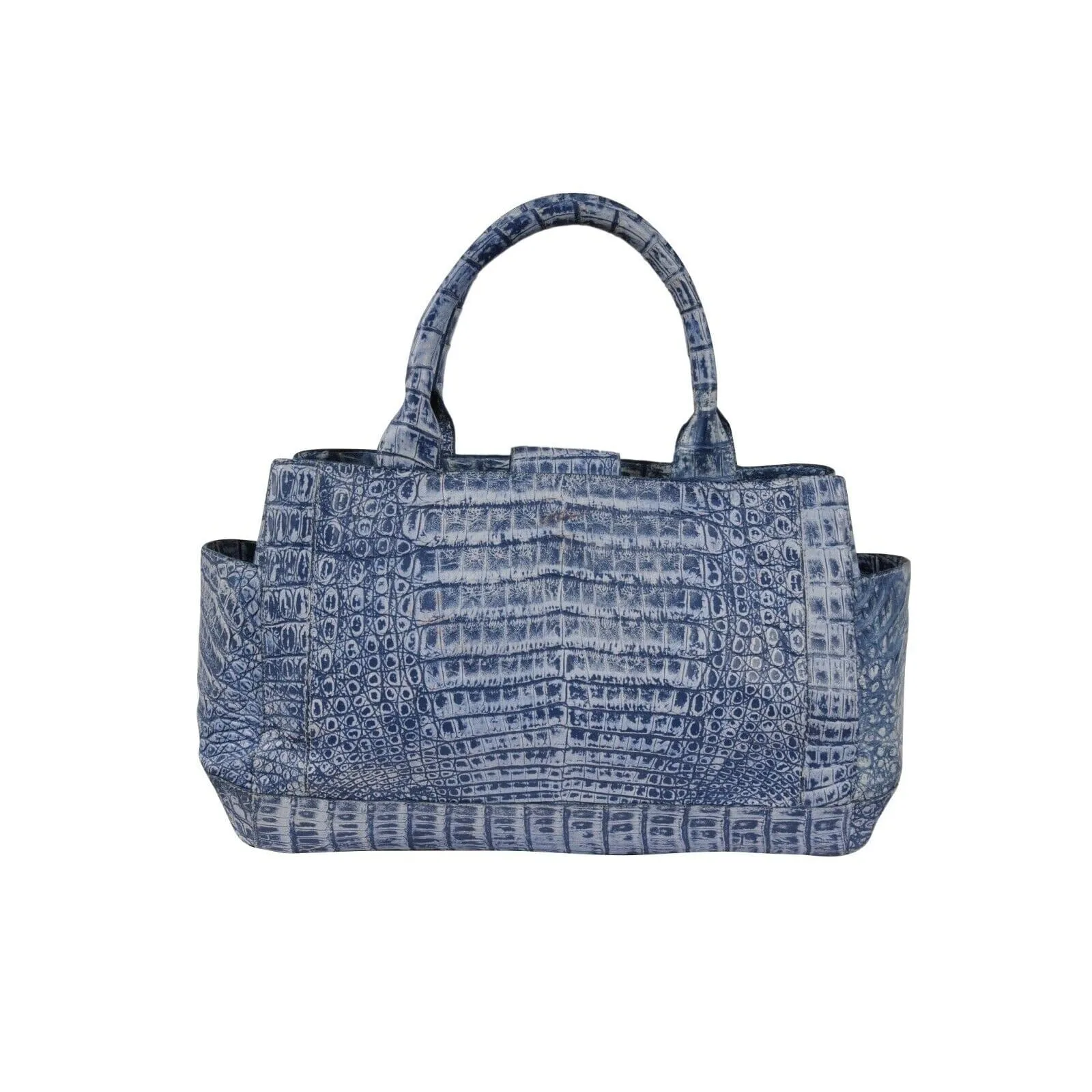 Light Blue Crocodile Leather Top Hand Shoulder Bag Tote