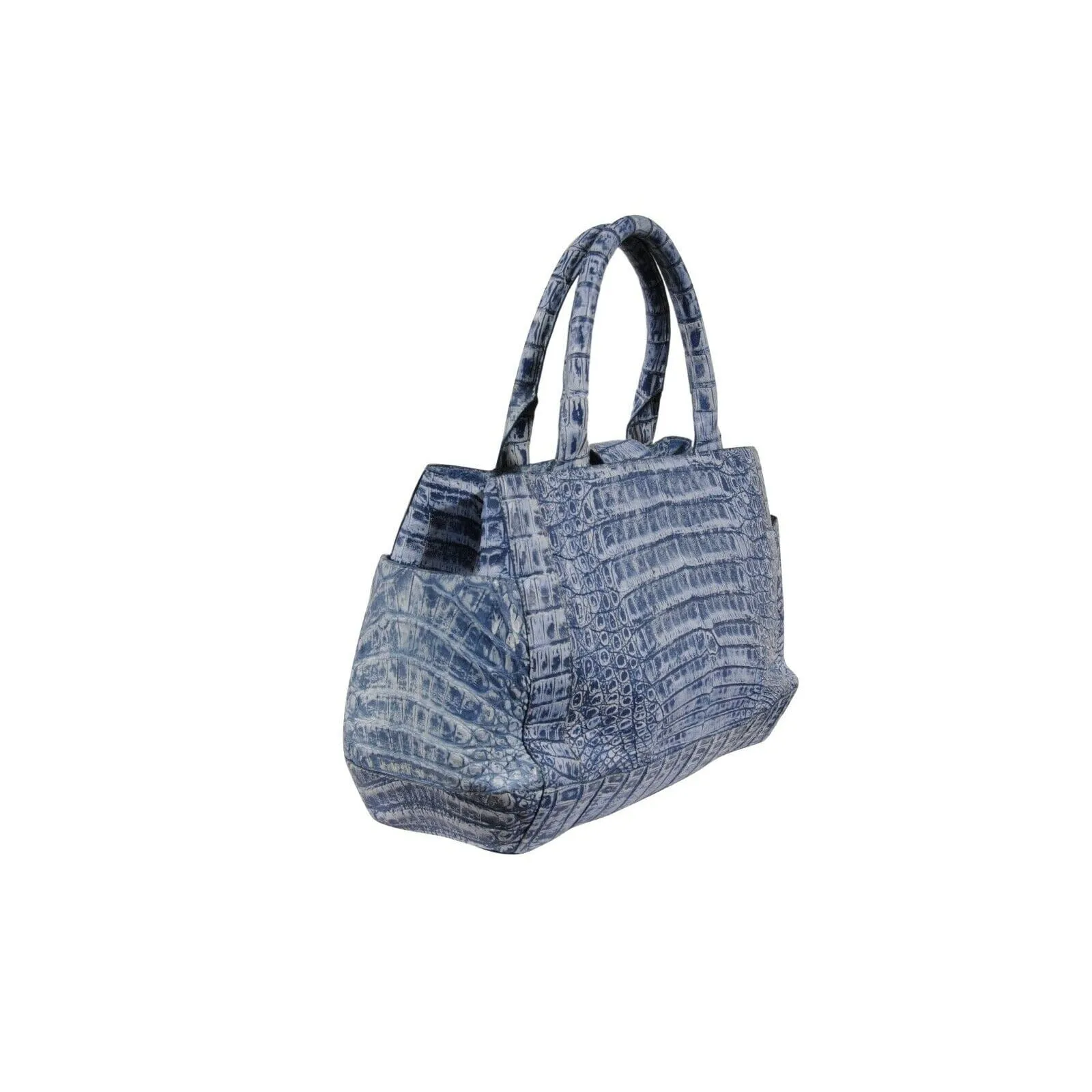 Light Blue Crocodile Leather Top Hand Shoulder Bag Tote