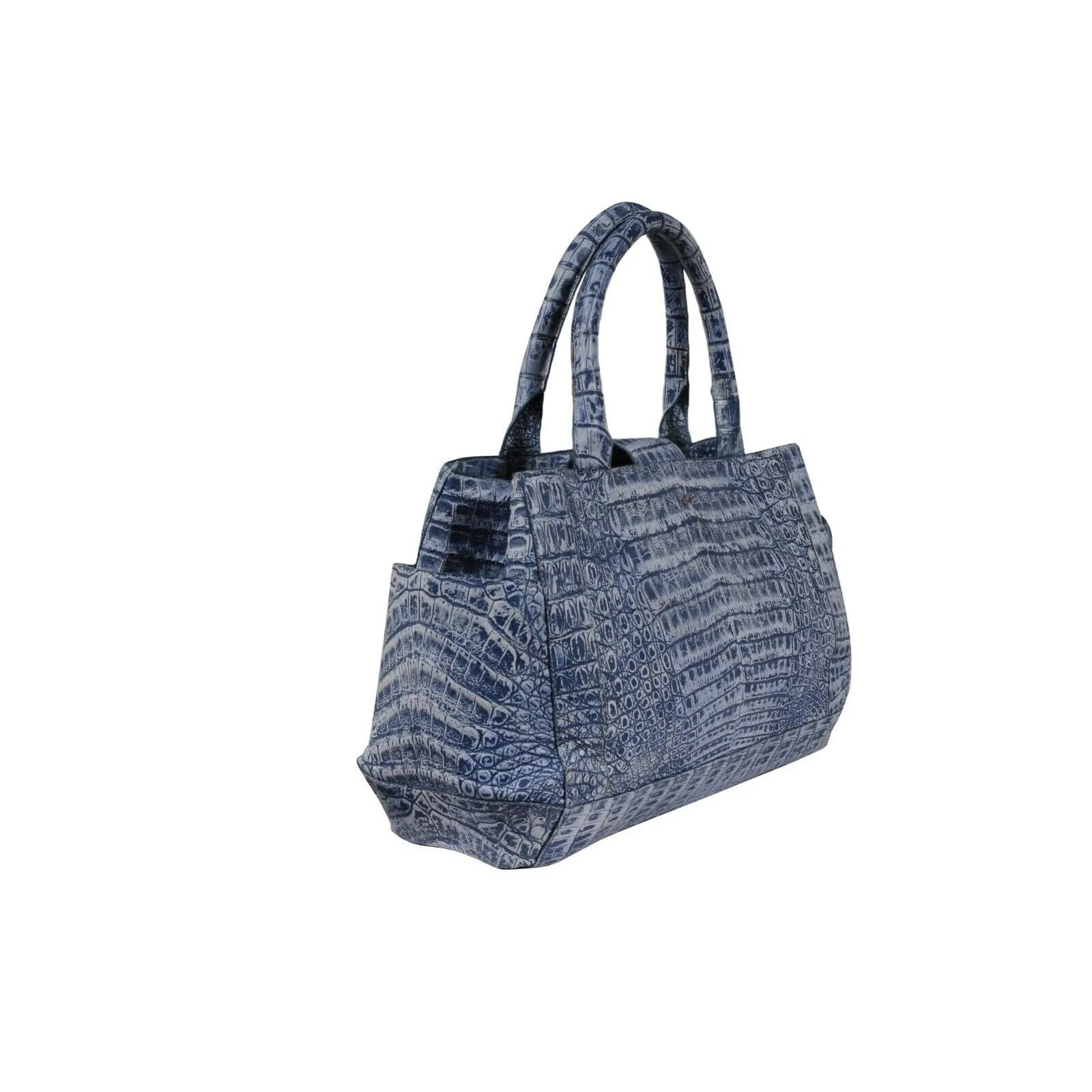 Light Blue Crocodile Leather Top Hand Shoulder Bag Tote
