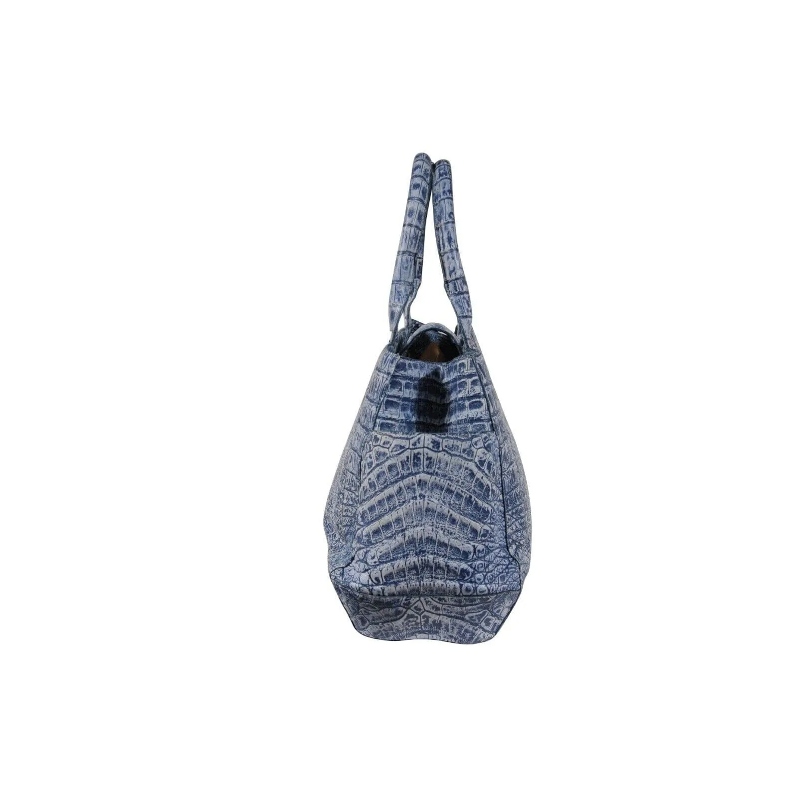 Light Blue Crocodile Leather Top Hand Shoulder Bag Tote