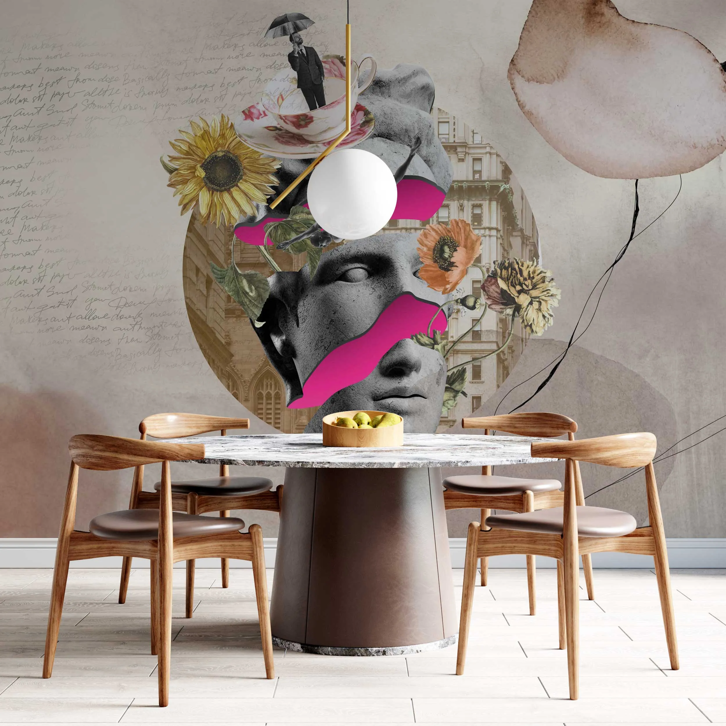 Living Room Wallpaper: Enhance Décor with a Stunning Statue