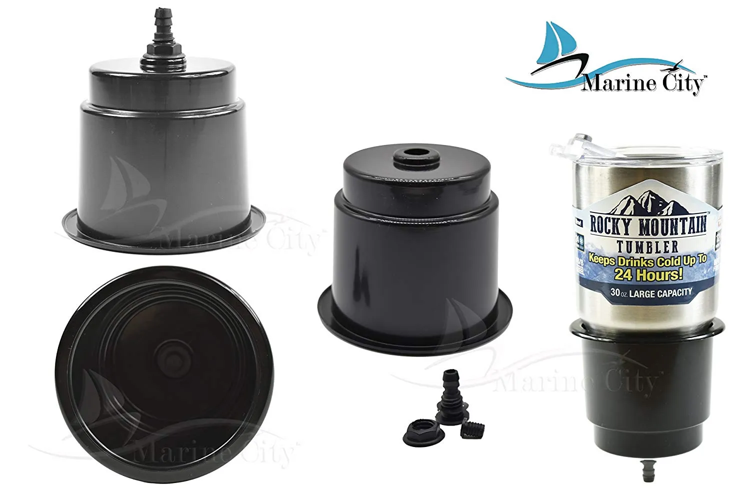 Marine City Newest Rocky Mountain 30 oz. Mug Black Close-able Drain Plastic Holder (4-Pack)