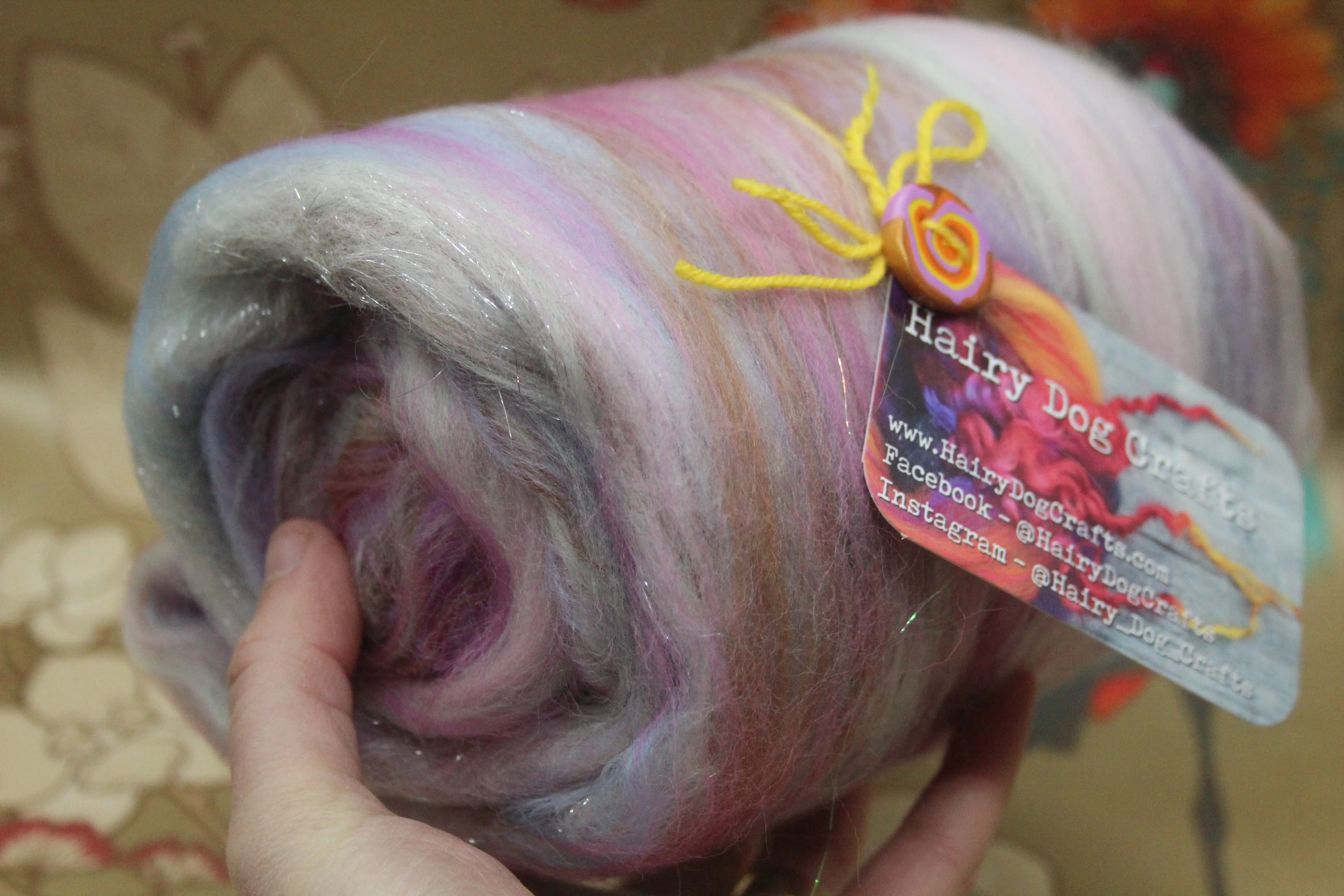 Merino Art Batt  - Pink Purple Brown  - 107 grams 3.7 oz - Wool for felting, spinning and weaving