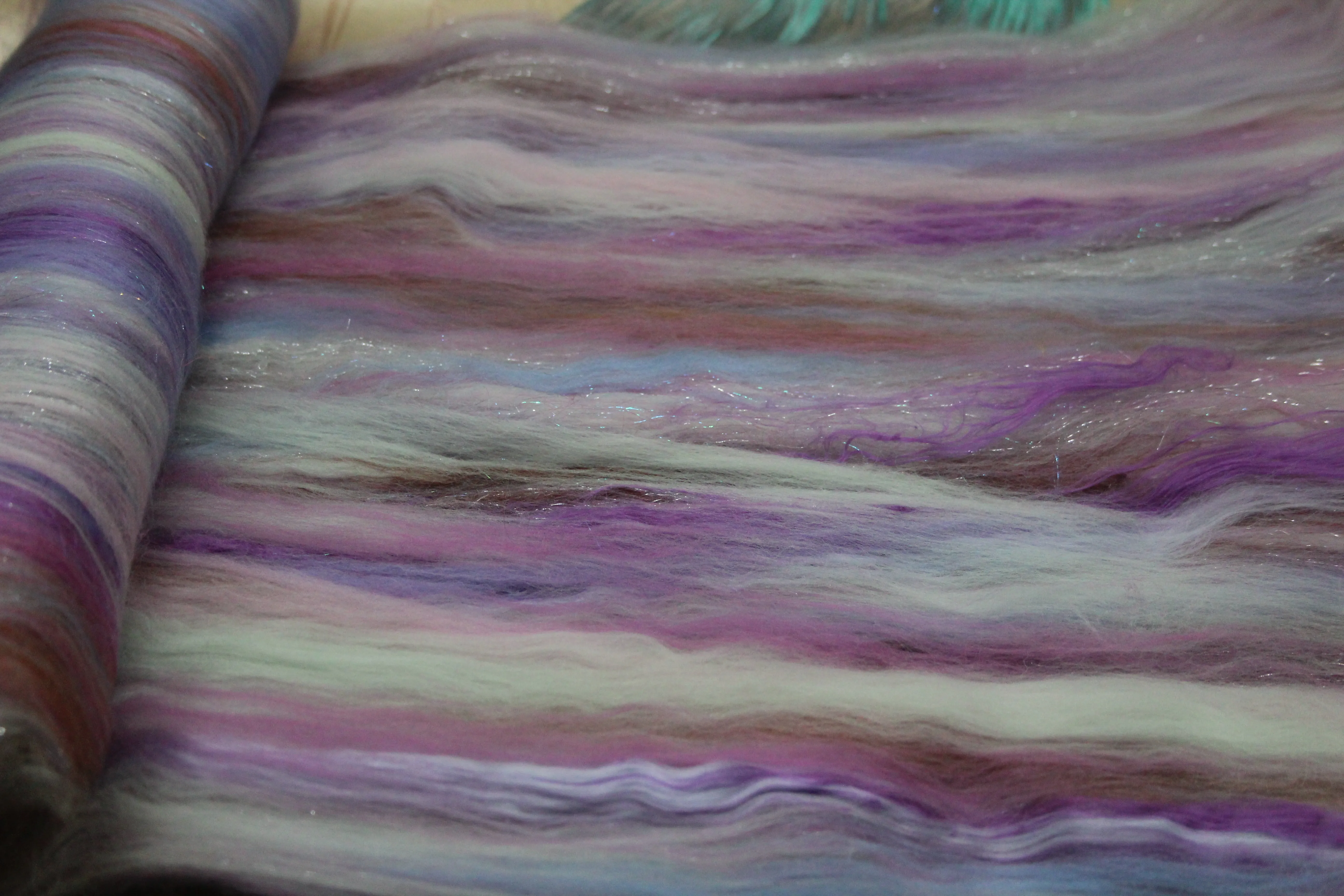 Merino Art Batt  - Pink Purple Brown  - 107 grams 3.7 oz - Wool for felting, spinning and weaving